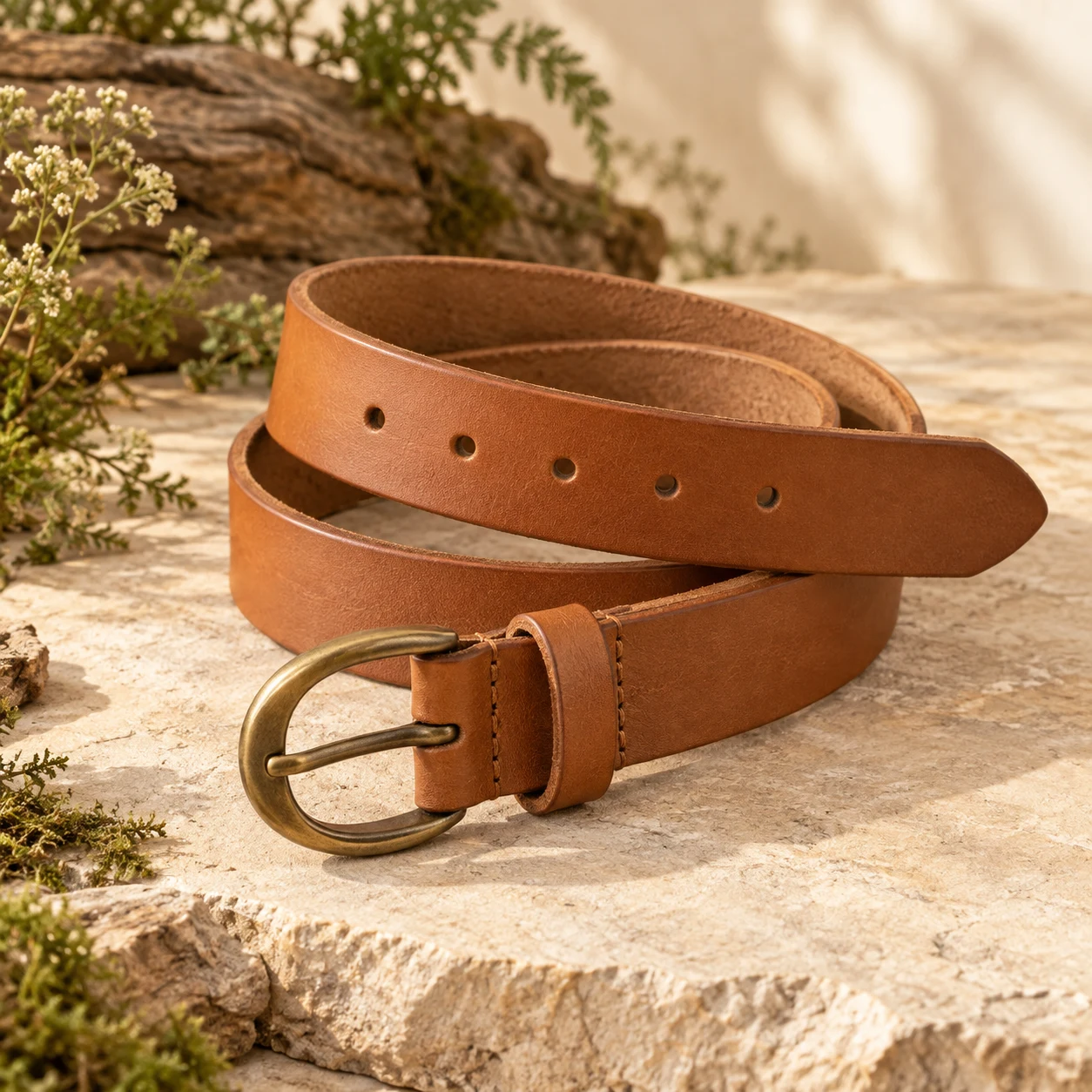 Birch Leather Belt, Tan, oval prong buckle